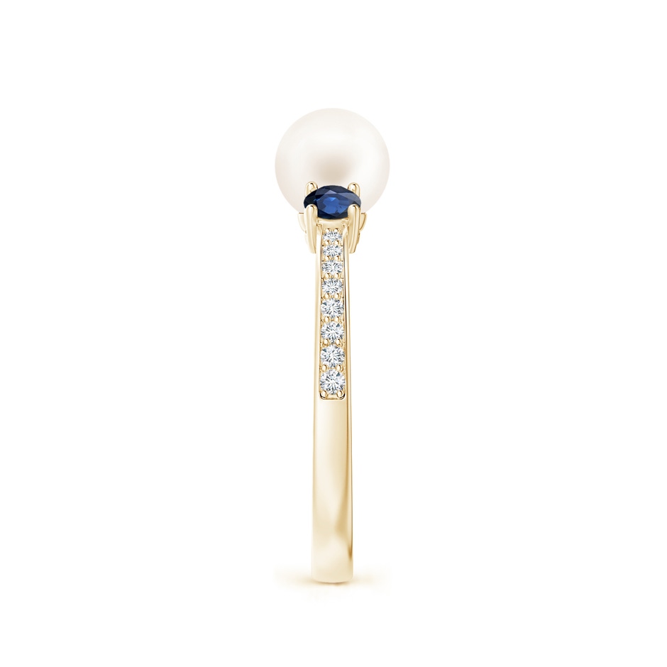 6mm AA Freshwater Pearl & Blue Sapphire Engagement Ring in Yellow Gold side 2