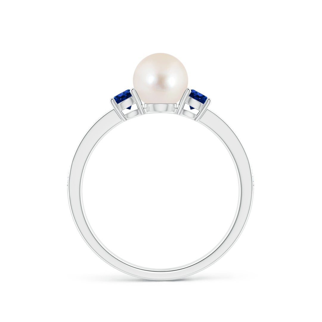 6mm AAAA Freshwater Pearl & Blue Sapphire Engagement Ring in White Gold - side 1