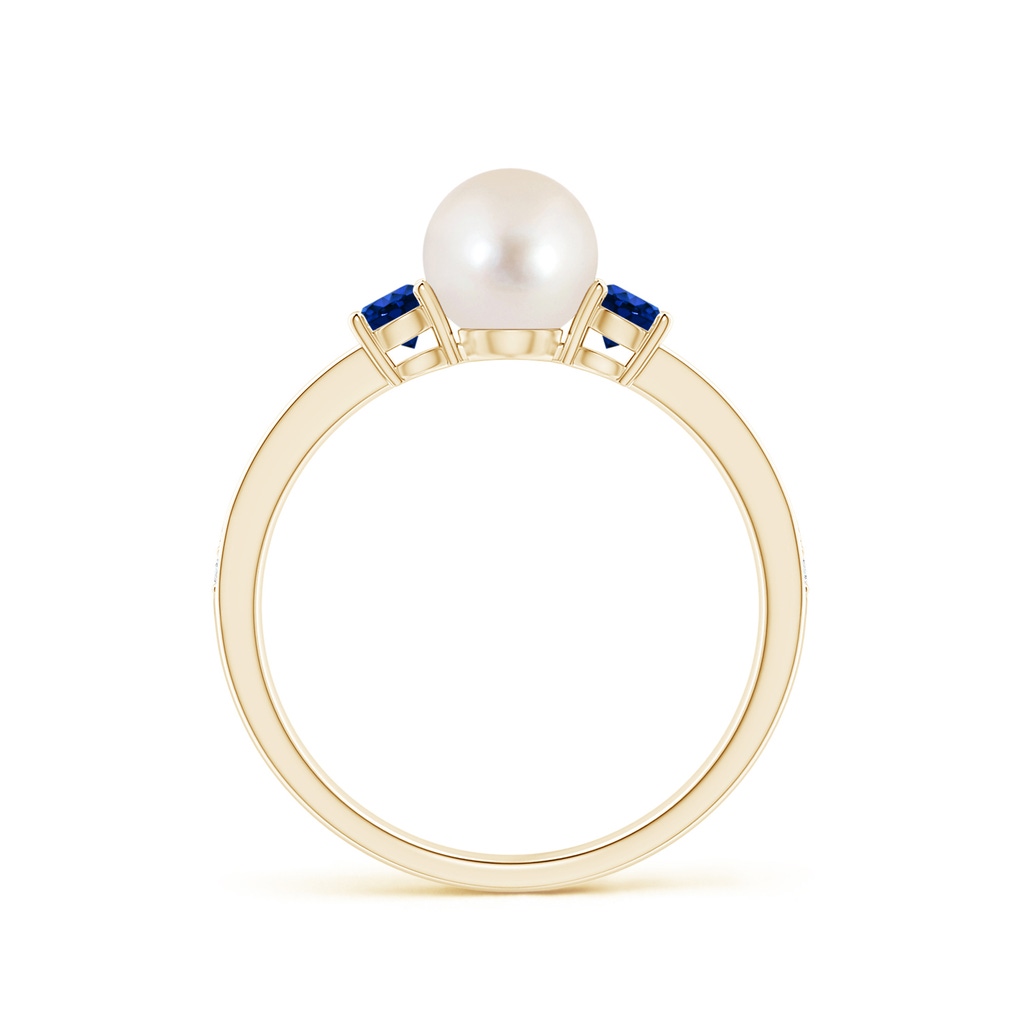 6mm AAAA Freshwater Pearl & Blue Sapphire Engagement Ring in Yellow Gold Side 1