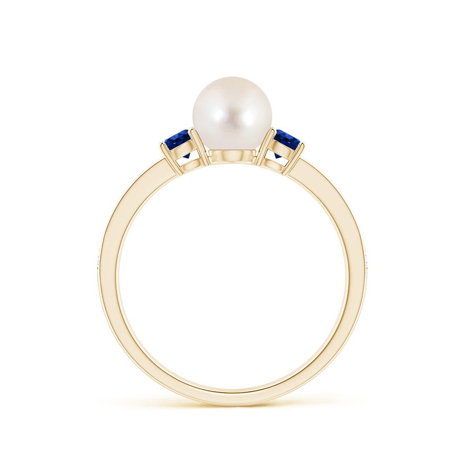 6mm AAAA Freshwater Pearl & Blue Sapphire Engagement Ring in Yellow Gold side 1