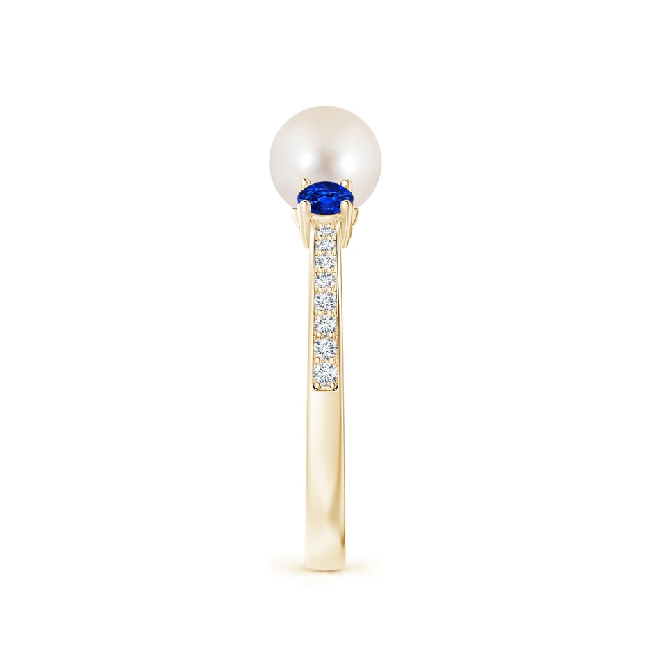 6mm AAAA Freshwater Pearl & Blue Sapphire Engagement Ring in Yellow Gold side 2