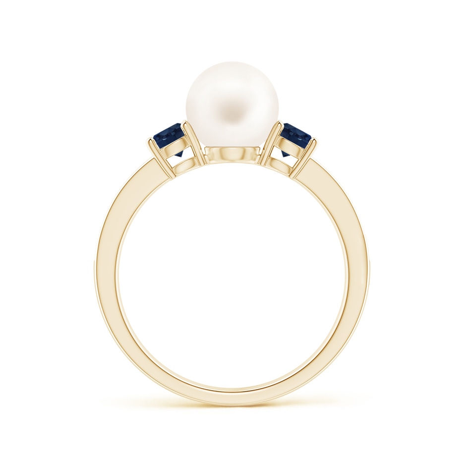 7mm AA Freshwater Pearl & Blue Sapphire Engagement Ring in Yellow Gold side 1