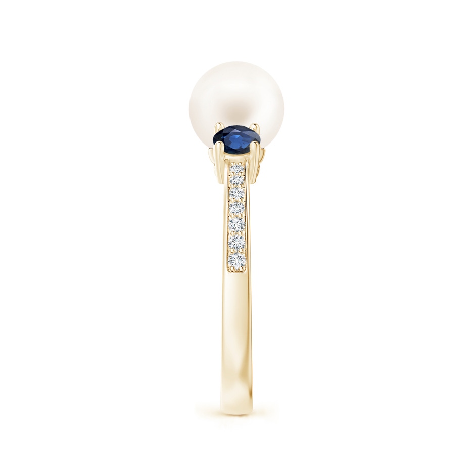 7mm AA Freshwater Pearl & Blue Sapphire Engagement Ring in Yellow Gold side 2