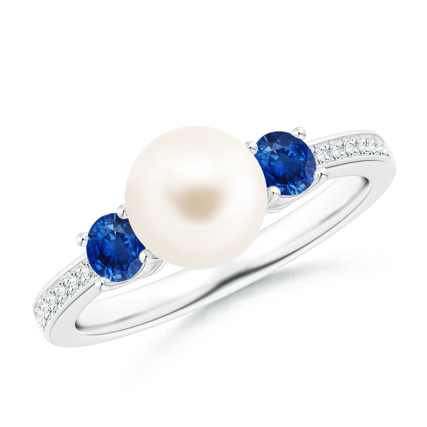 7mm AAA Freshwater Pearl & Blue Sapphire Engagement Ring in P950 Platinum