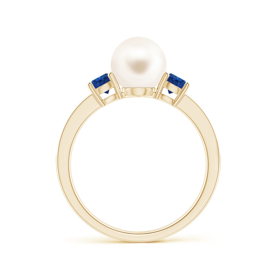 7mm AAA Freshwater Pearl & Blue Sapphire Engagement Ring in Yellow Gold side 1