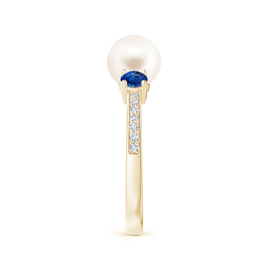 7mm AAA Freshwater Pearl & Blue Sapphire Engagement Ring in Yellow Gold side 2