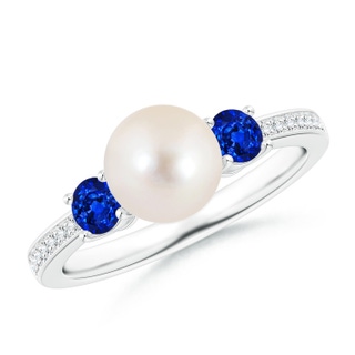 7mm AAAA Freshwater Pearl & Blue Sapphire Engagement Ring in P950 Platinum