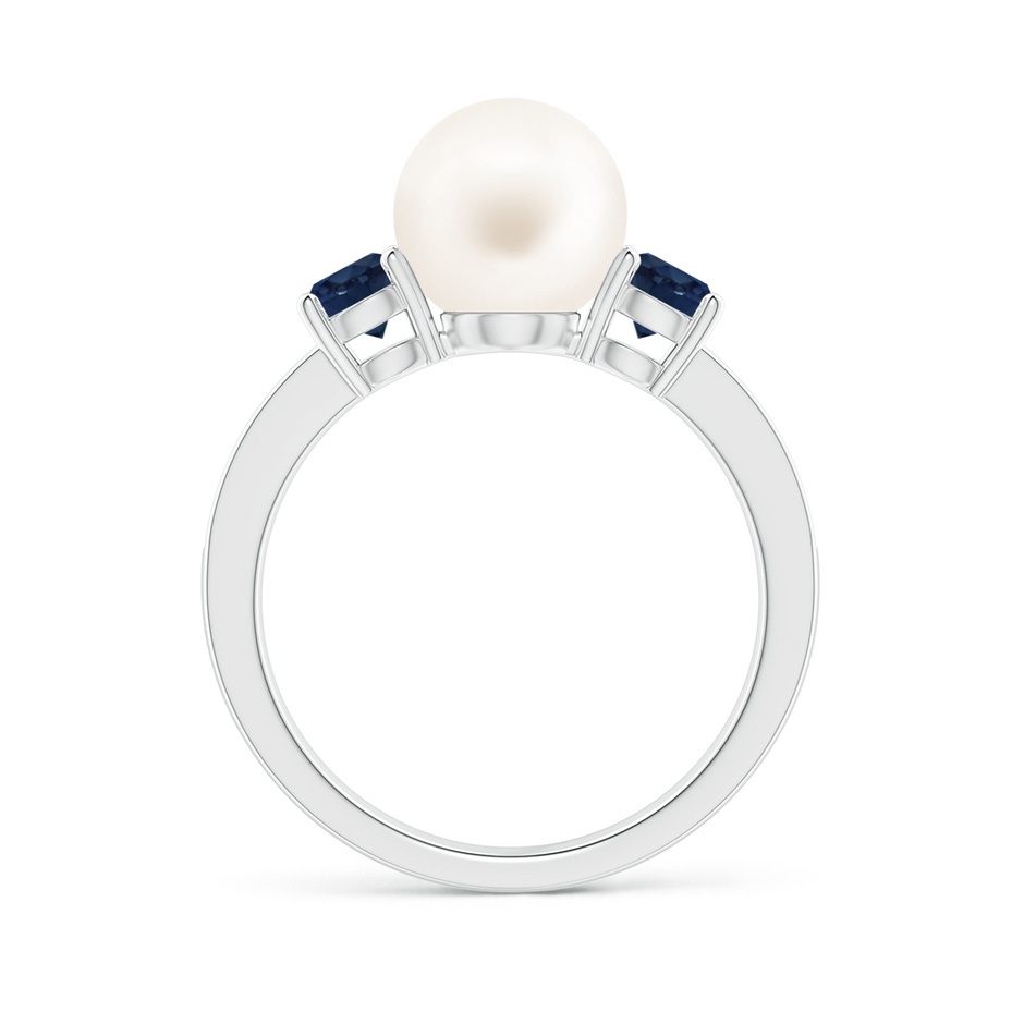 8mm AA Freshwater Pearl & Blue Sapphire Engagement Ring in White Gold side 1