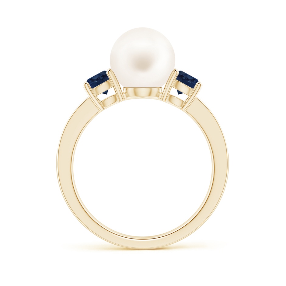 8mm AA Freshwater Pearl & Blue Sapphire Engagement Ring in Yellow Gold side 1