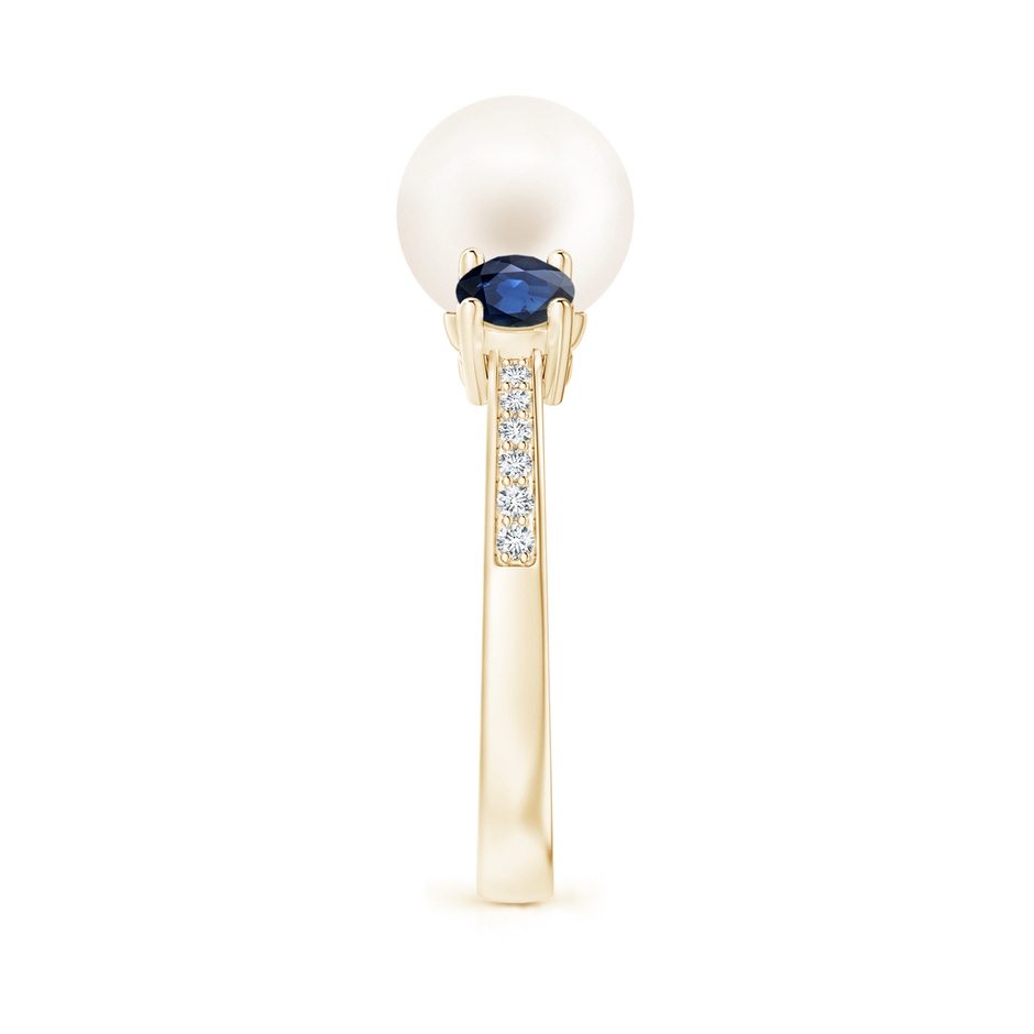 8mm AA Freshwater Pearl & Blue Sapphire Engagement Ring in Yellow Gold side 2