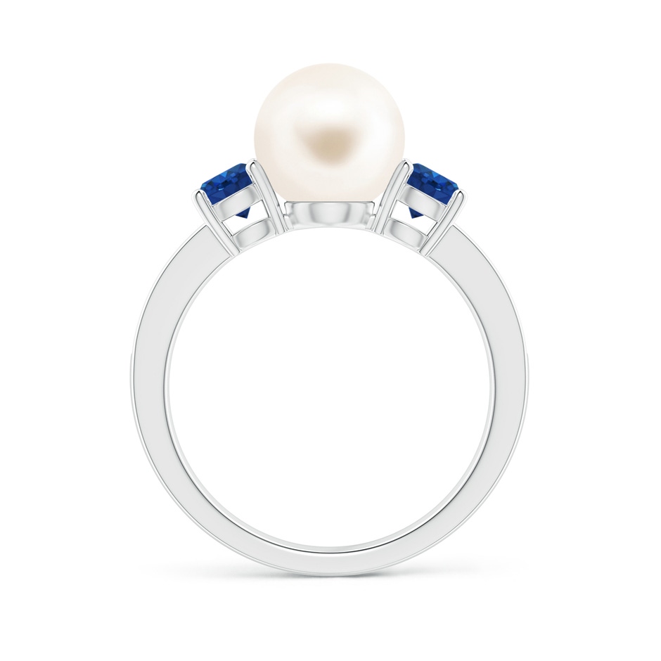 8mm AAA Freshwater Pearl & Blue Sapphire Engagement Ring in P950 Platinum side 1