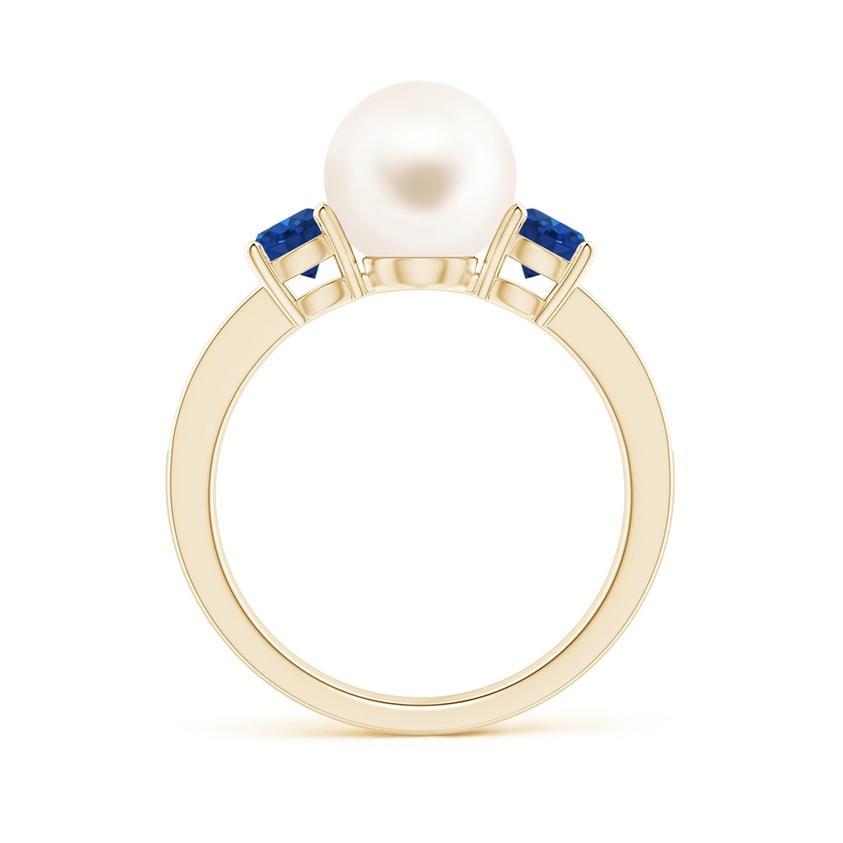 8mm AAA Freshwater Pearl & Blue Sapphire Engagement Ring in Yellow Gold side 1