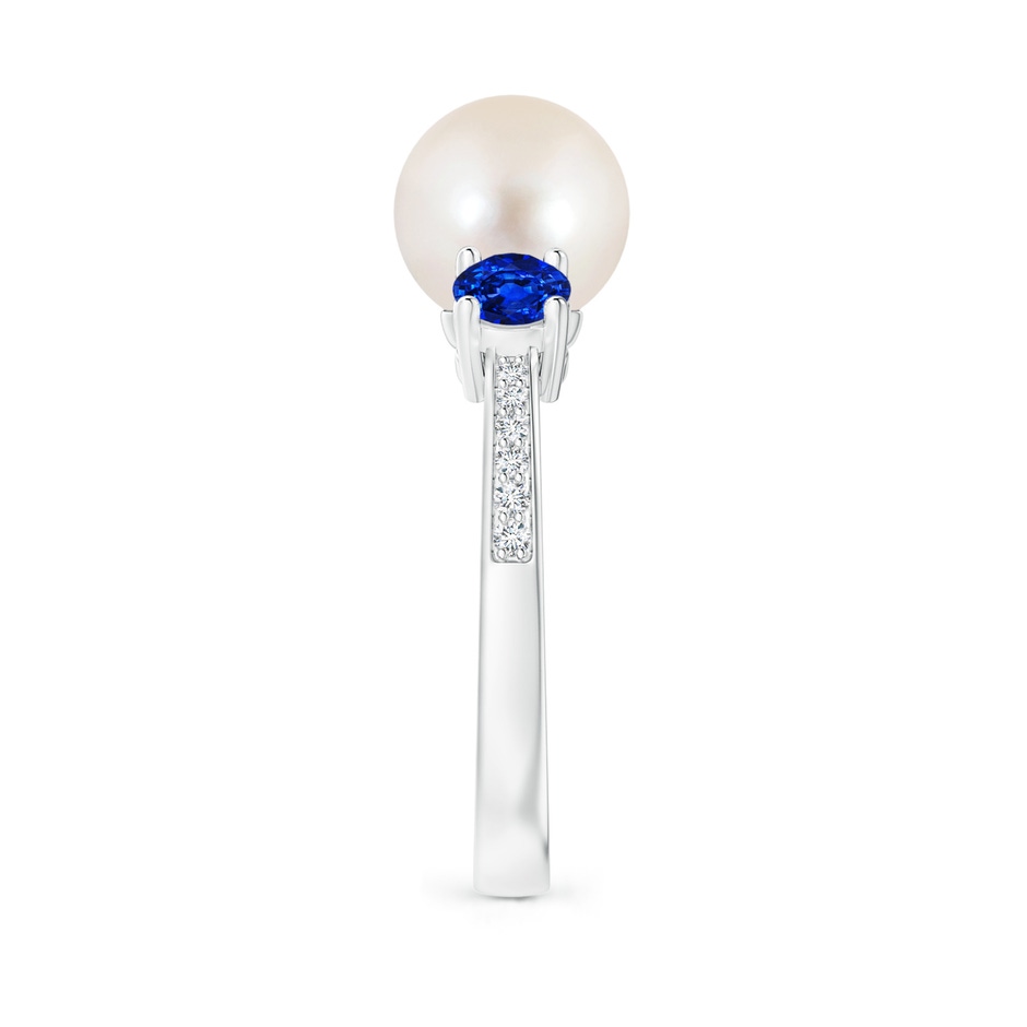 8mm AAAA Freshwater Pearl & Blue Sapphire Engagement Ring in P950 Platinum side 2