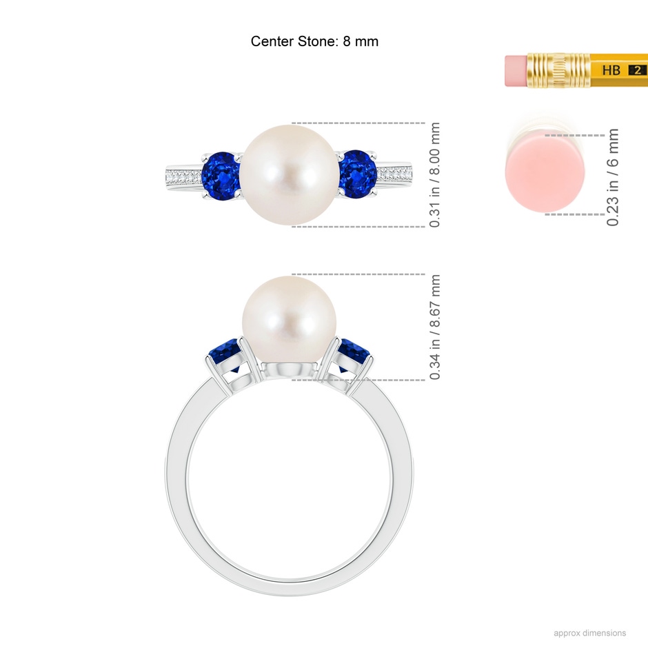 8mm AAAA Freshwater Pearl & Blue Sapphire Engagement Ring in P950 Platinum ruler