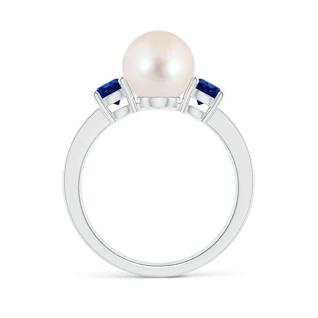8mm AAAA Freshwater Pearl & Blue Sapphire Engagement Ring in White Gold Side 1