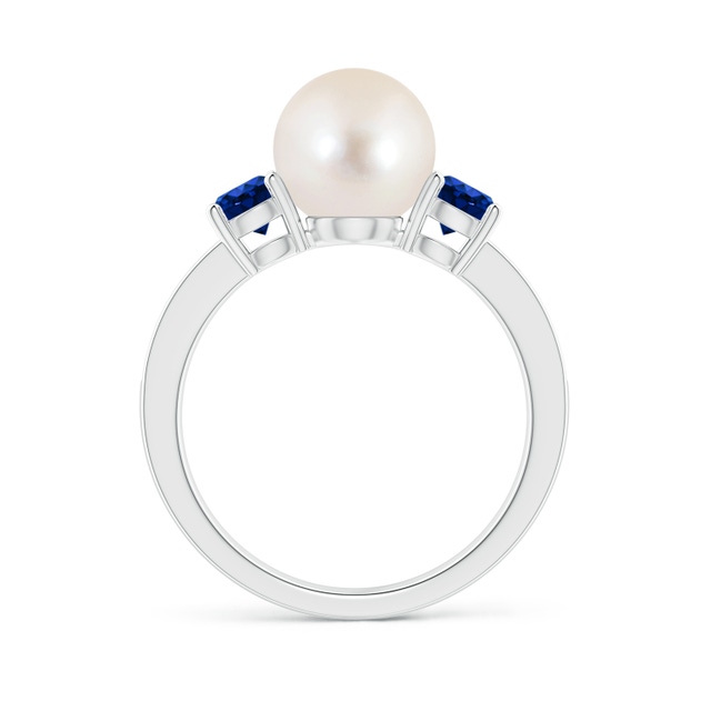 Sterling Silver 6mm Cultured Pearl And Blue Sapphire Halo Ring