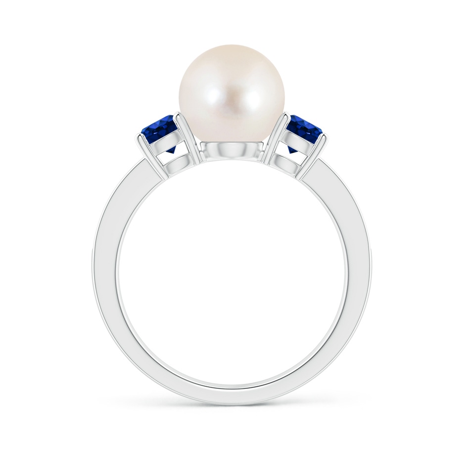 8mm AAAA Freshwater Pearl & Blue Sapphire Engagement Ring in White Gold side 1