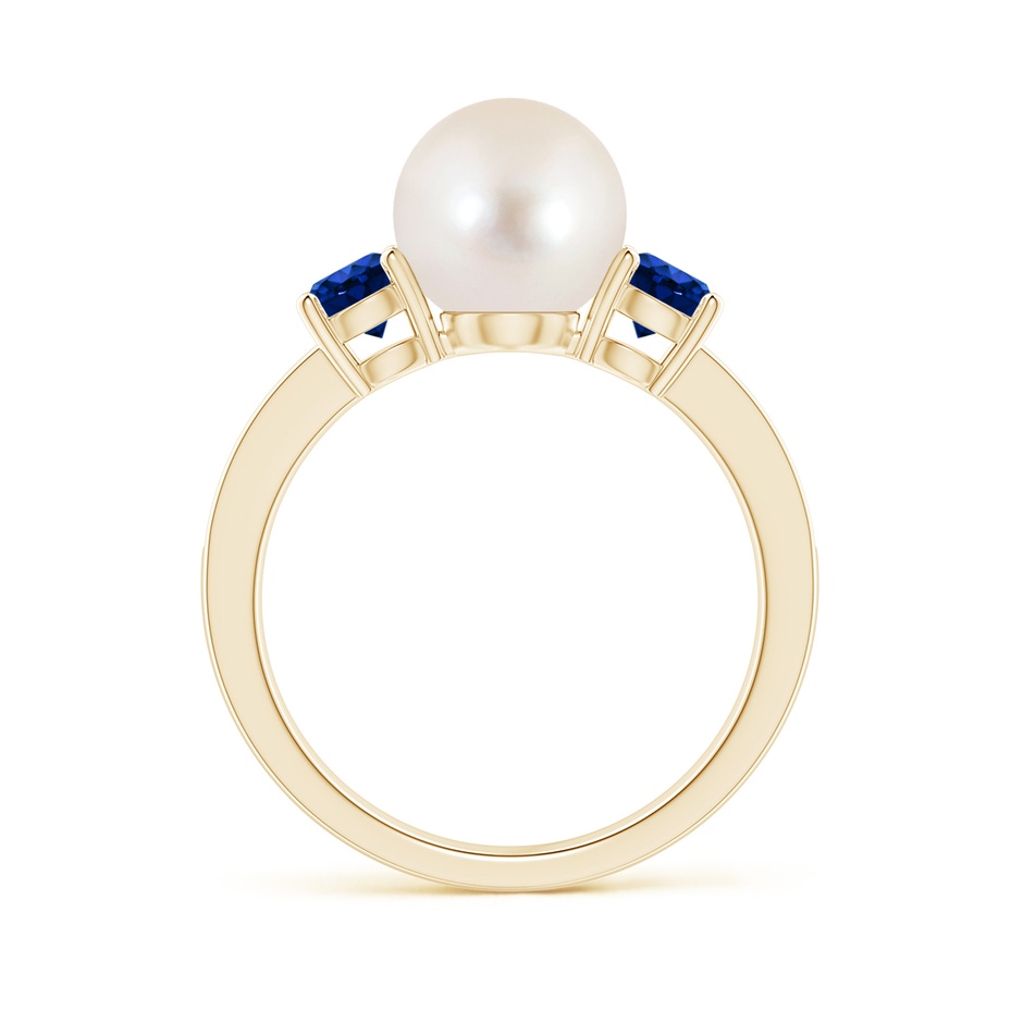 8mm AAAA Freshwater Pearl & Blue Sapphire Engagement Ring in Yellow Gold side 1