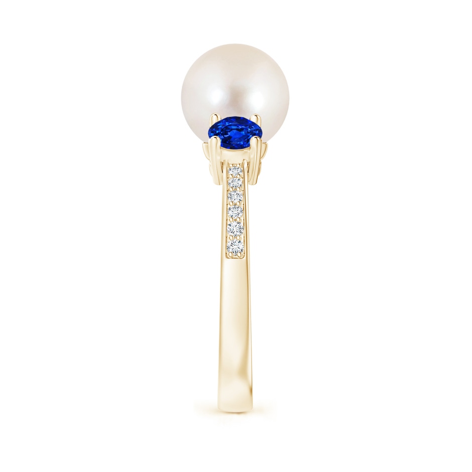 8mm AAAA Freshwater Pearl & Blue Sapphire Engagement Ring in Yellow Gold side 2