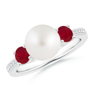 8mm AA South Sea Pearl & Ruby Engagement Ring in P950 Platinum