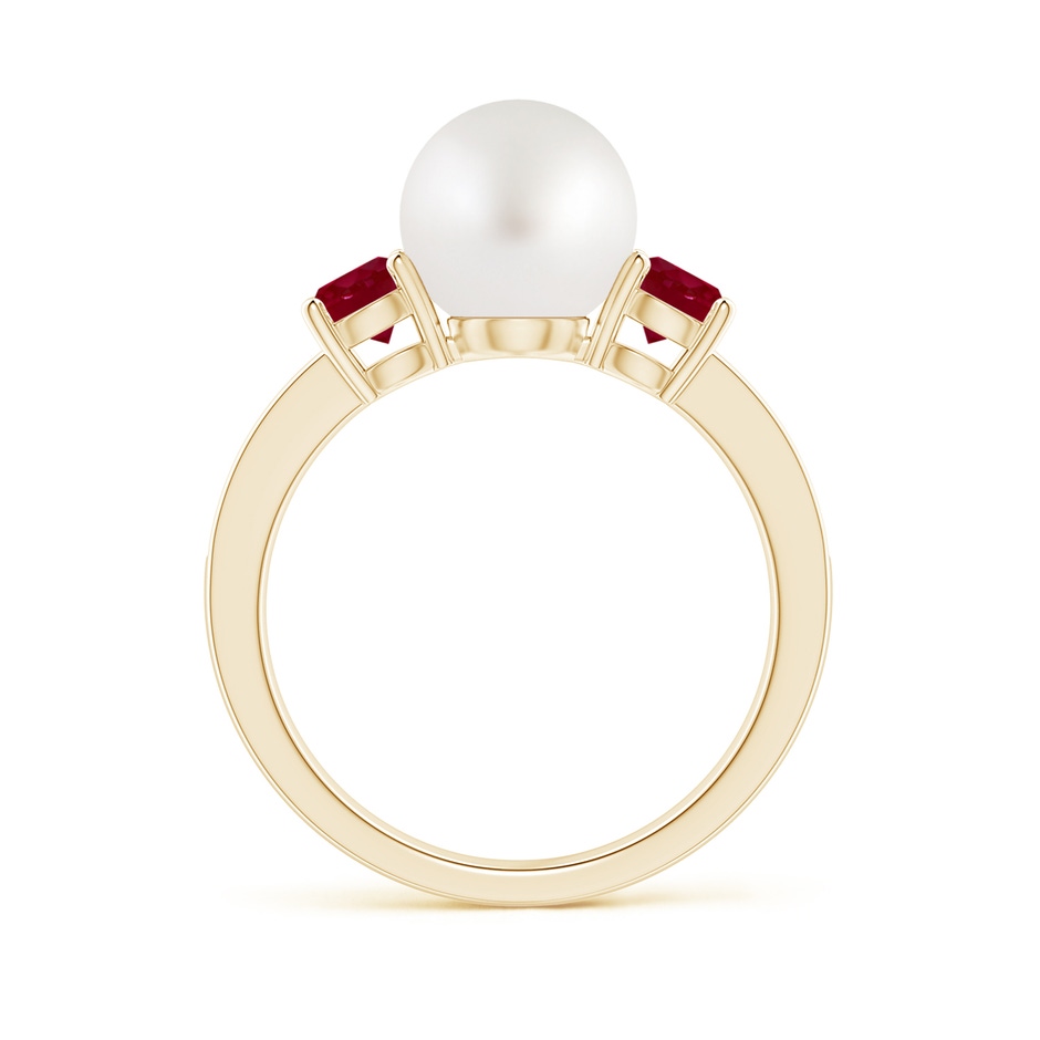 8mm AA South Sea Pearl & Ruby Engagement Ring in Yellow Gold side 1