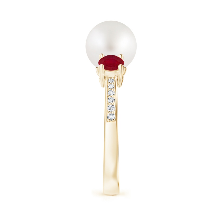 8mm AA South Sea Pearl & Ruby Engagement Ring in Yellow Gold side 2