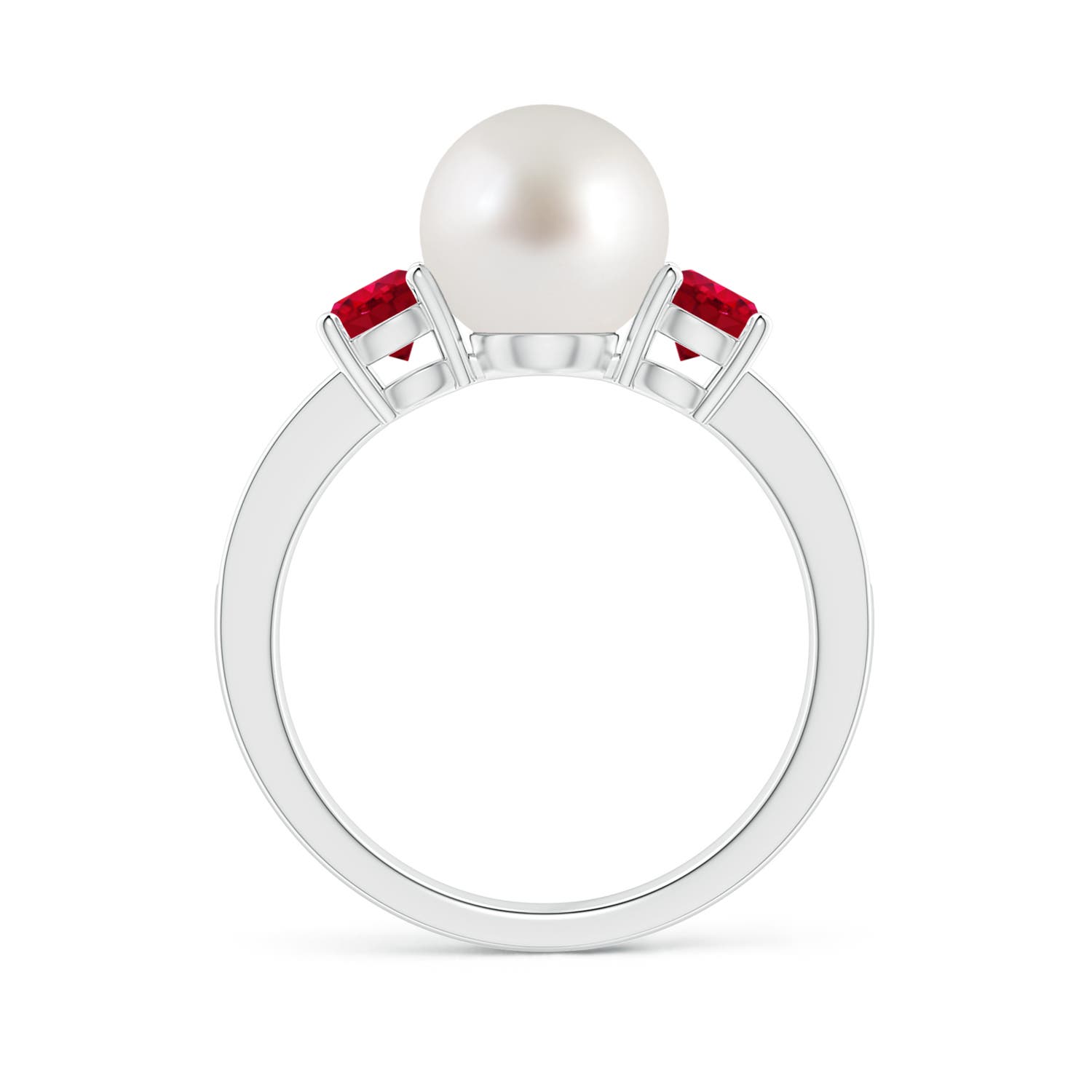 8mm AAA South Sea Pearl & Ruby Engagement Ring in White Gold - side 1