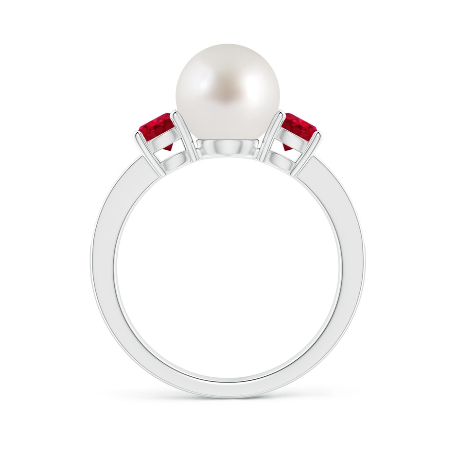 8mm AAA South Sea Pearl & Ruby Engagement Ring in White Gold side 1