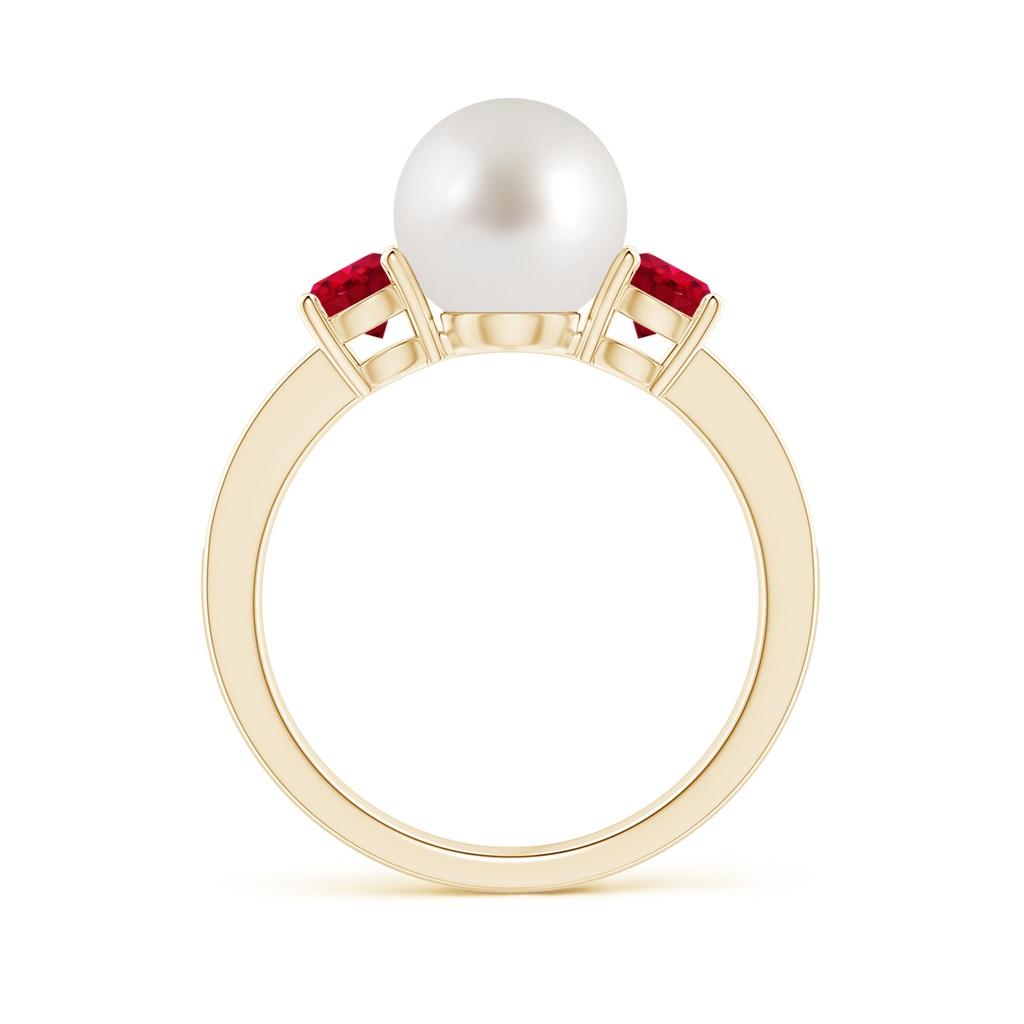 8mm AAA South Sea Pearl & Ruby Engagement Ring in Yellow Gold Side 1