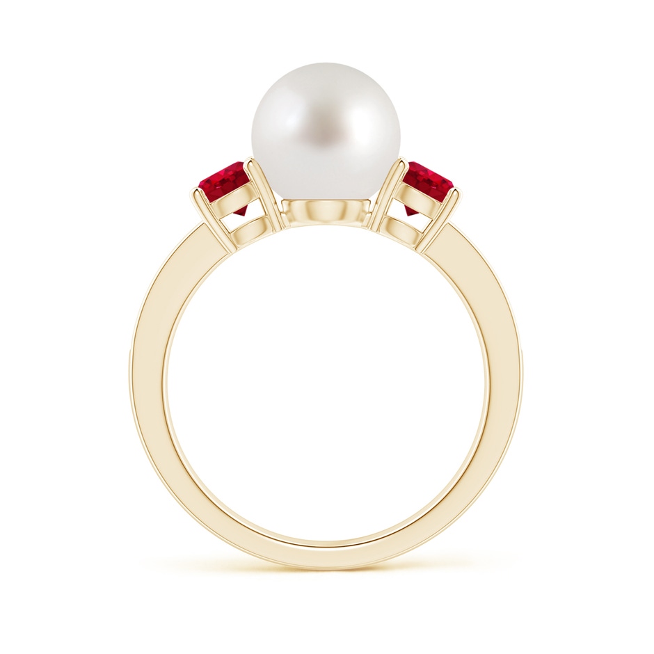 8mm AAA South Sea Pearl & Ruby Engagement Ring in Yellow Gold side 1