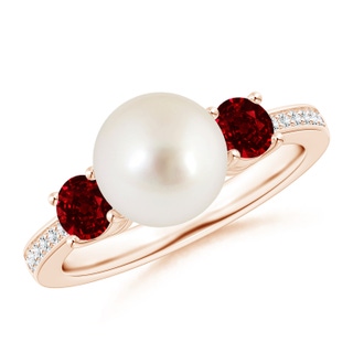 8mm AAAA South Sea Pearl & Ruby Engagement Ring in Rose Gold