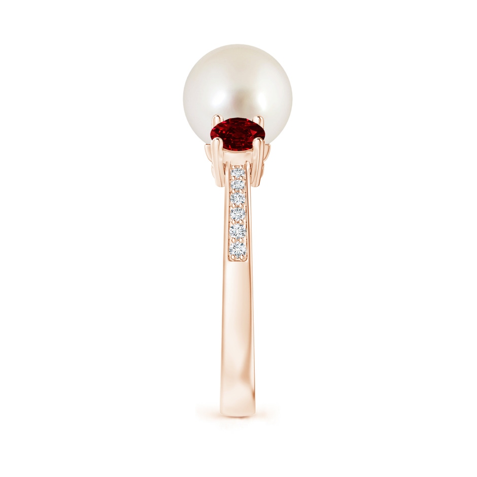 8mm AAAA South Sea Pearl & Ruby Engagement Ring in Rose Gold side 2