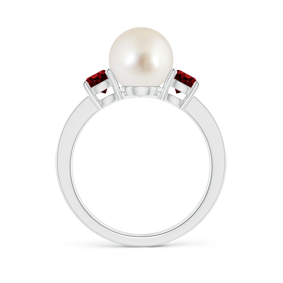 8mm AAAA South Sea Pearl & Ruby Engagement Ring in White Gold side 1