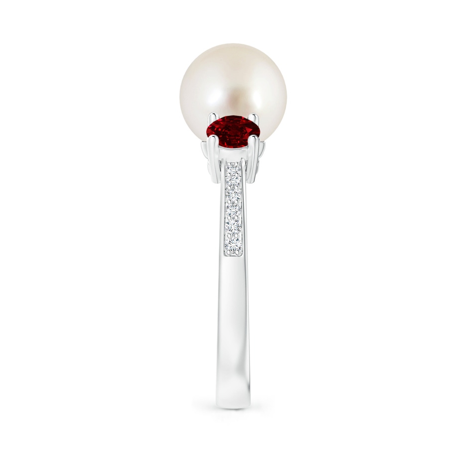 8mm AAAA South Sea Pearl & Ruby Engagement Ring in White Gold side 2