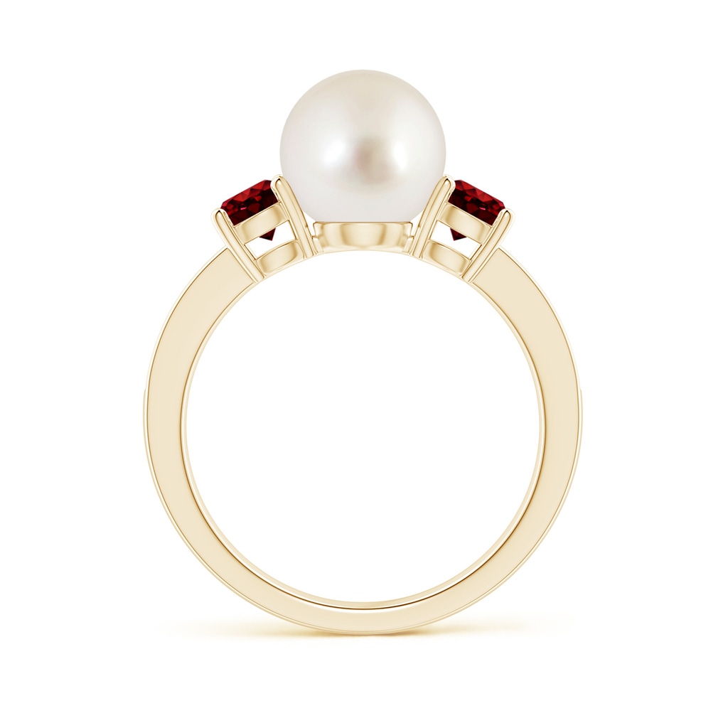 8mm AAAA South Sea Pearl & Ruby Engagement Ring in Yellow Gold Side 1