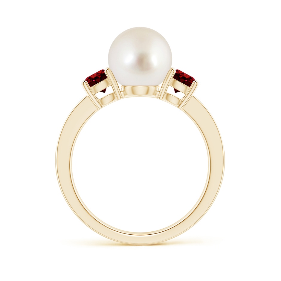 8mm AAAA South Sea Pearl & Ruby Engagement Ring in Yellow Gold side 1