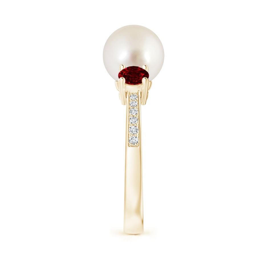 8mm AAAA South Sea Pearl & Ruby Engagement Ring in Yellow Gold side 2