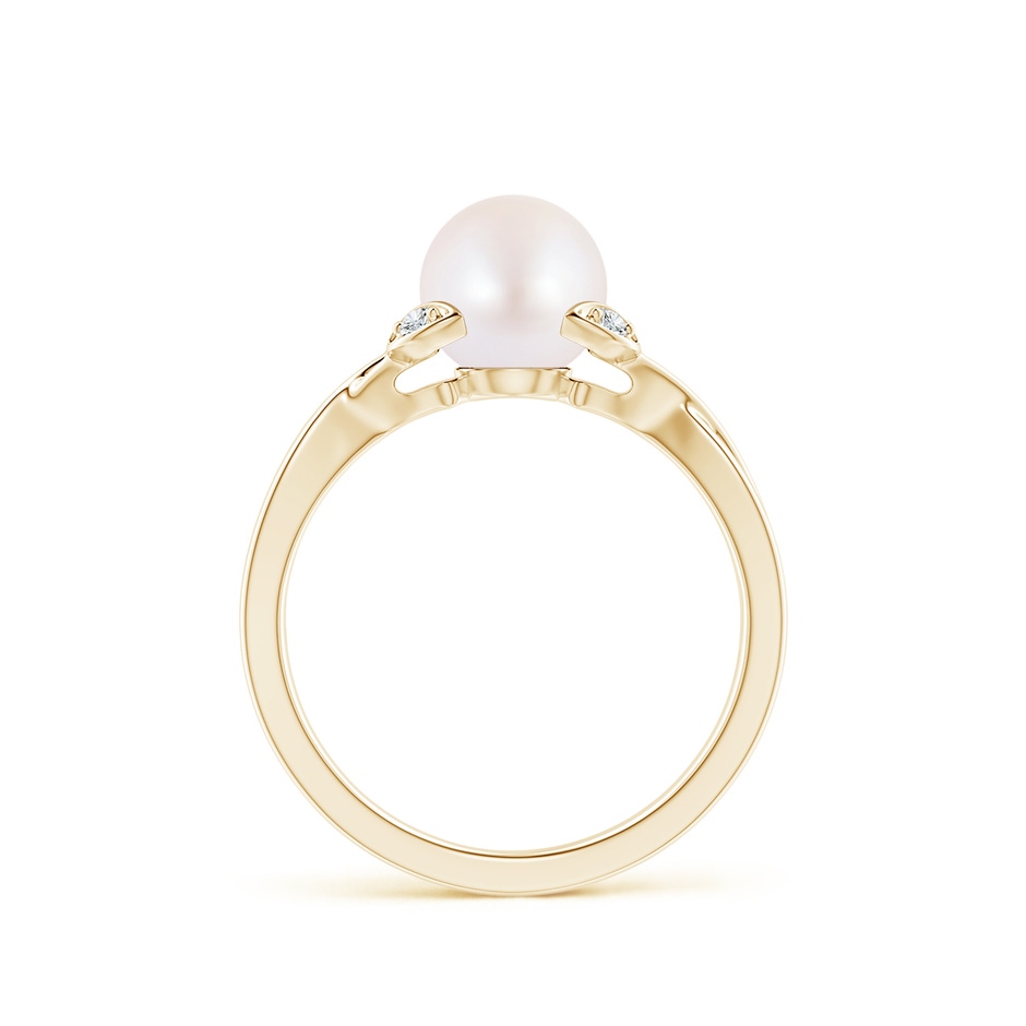 7mm AA Japanese Akoya Pearl Crossover Shank Engagement Ring in Yellow Gold side 1