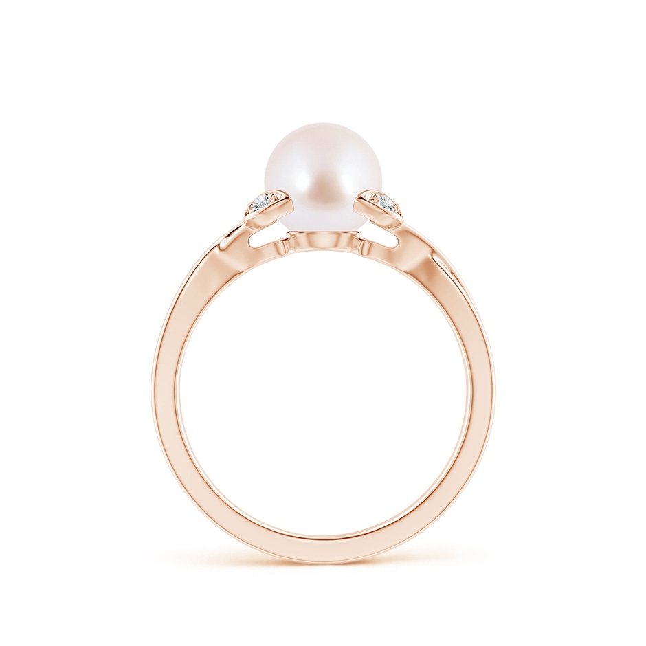 7mm AAA Japanese Akoya Pearl Crossover Shank Engagement Ring in Rose Gold side 1