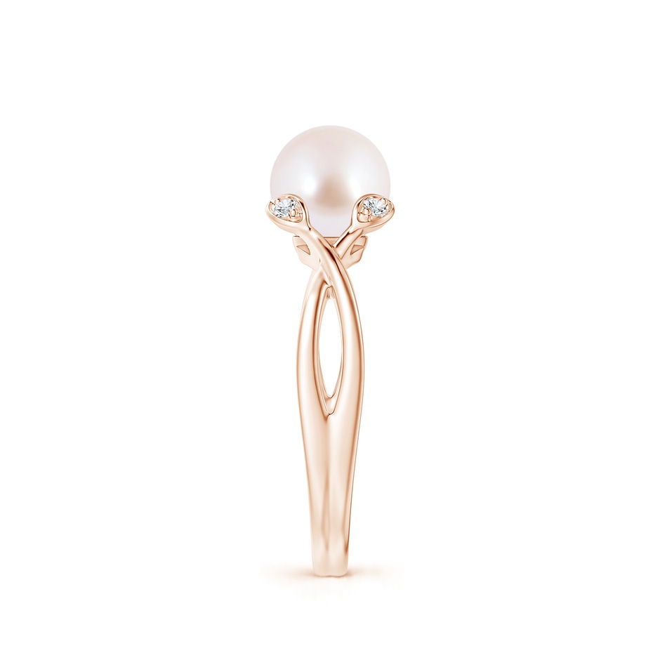 7mm AAA Japanese Akoya Pearl Crossover Shank Engagement Ring in Rose Gold side 2