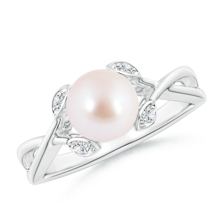 7mm AAA Japanese Akoya Pearl Crossover Shank Engagement Ring in White Gold 