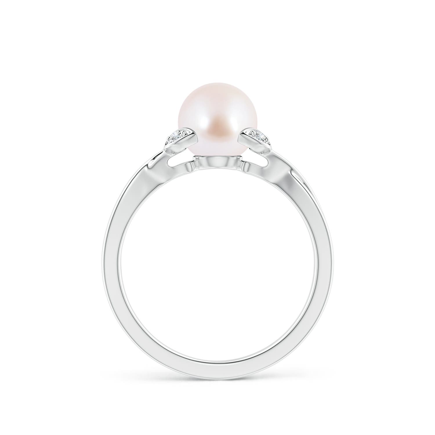7mm AAA Japanese Akoya Pearl Crossover Shank Engagement Ring in White Gold