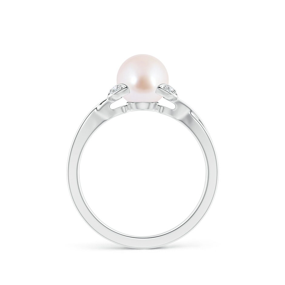 7mm AAA Japanese Akoya Pearl Crossover Shank Engagement Ring in White Gold side 1