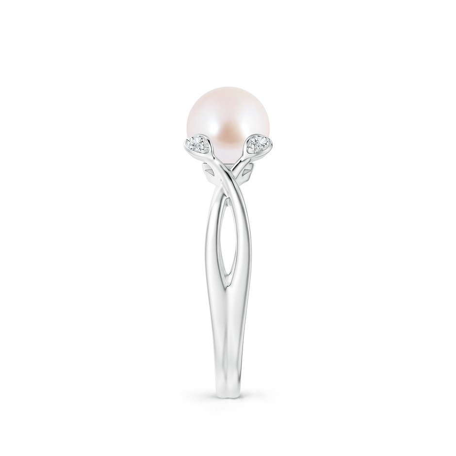 7mm AAA Japanese Akoya Pearl Crossover Shank Engagement Ring in White Gold side 2