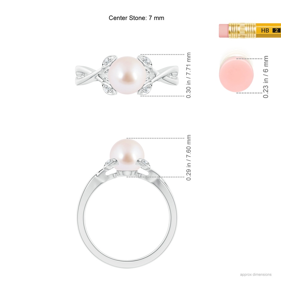 7mm AAA Japanese Akoya Pearl Crossover Shank Engagement Ring in White Gold ruler