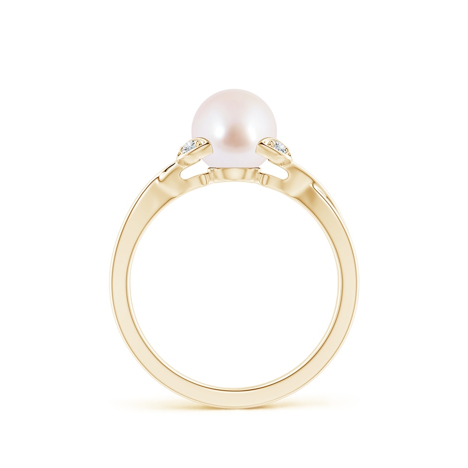 7mm AAA Japanese Akoya Pearl Crossover Shank Engagement Ring in Yellow Gold side 1