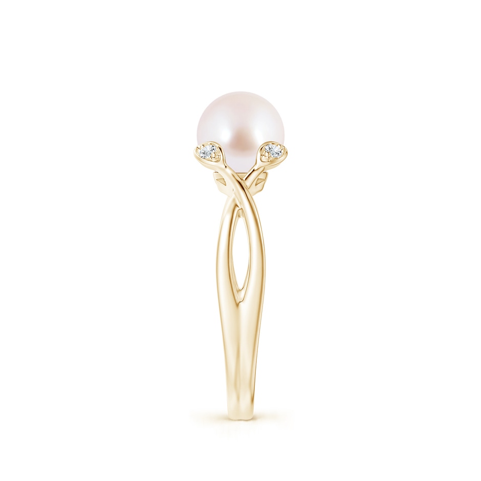 7mm AAA Japanese Akoya Pearl Crossover Shank Engagement Ring in Yellow Gold side 2