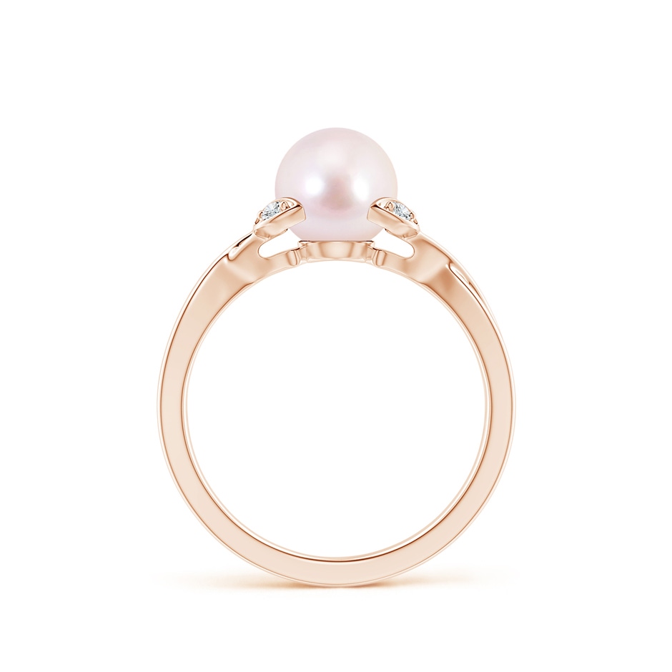 7mm AAAA Japanese Akoya Pearl Crossover Shank Engagement Ring in Rose Gold side 1