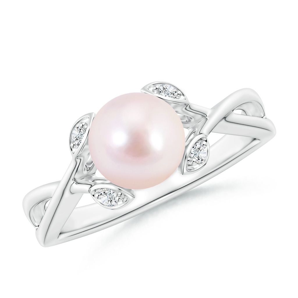 7mm AAAA Japanese Akoya Pearl Crossover Shank Engagement Ring in White Gold