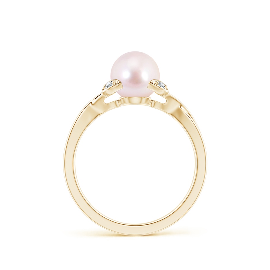7mm AAAA Japanese Akoya Pearl Crossover Shank Engagement Ring in Yellow Gold side 1